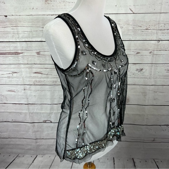 SHEER black embroidered sleeveless top SZ M/L - Picture 5 of 5